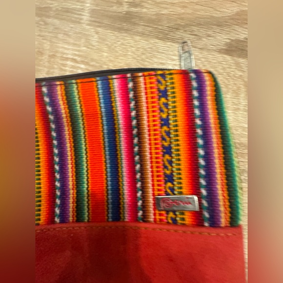 Colorful Striped Cosmetic Bag with Red Accent - Picture 5 of 8